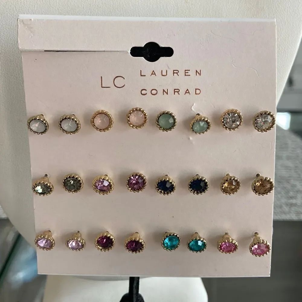 LC Lauren Conrad Simulated Crystal 12 Stud Earring Set NWT